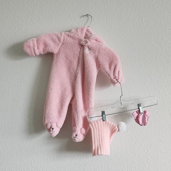 CARTER'S Snowsuit Jacket Sherpa Jumpsuit, Crochet Hat & Mitts Baby Size 3M Pink - Picture 1 of 11